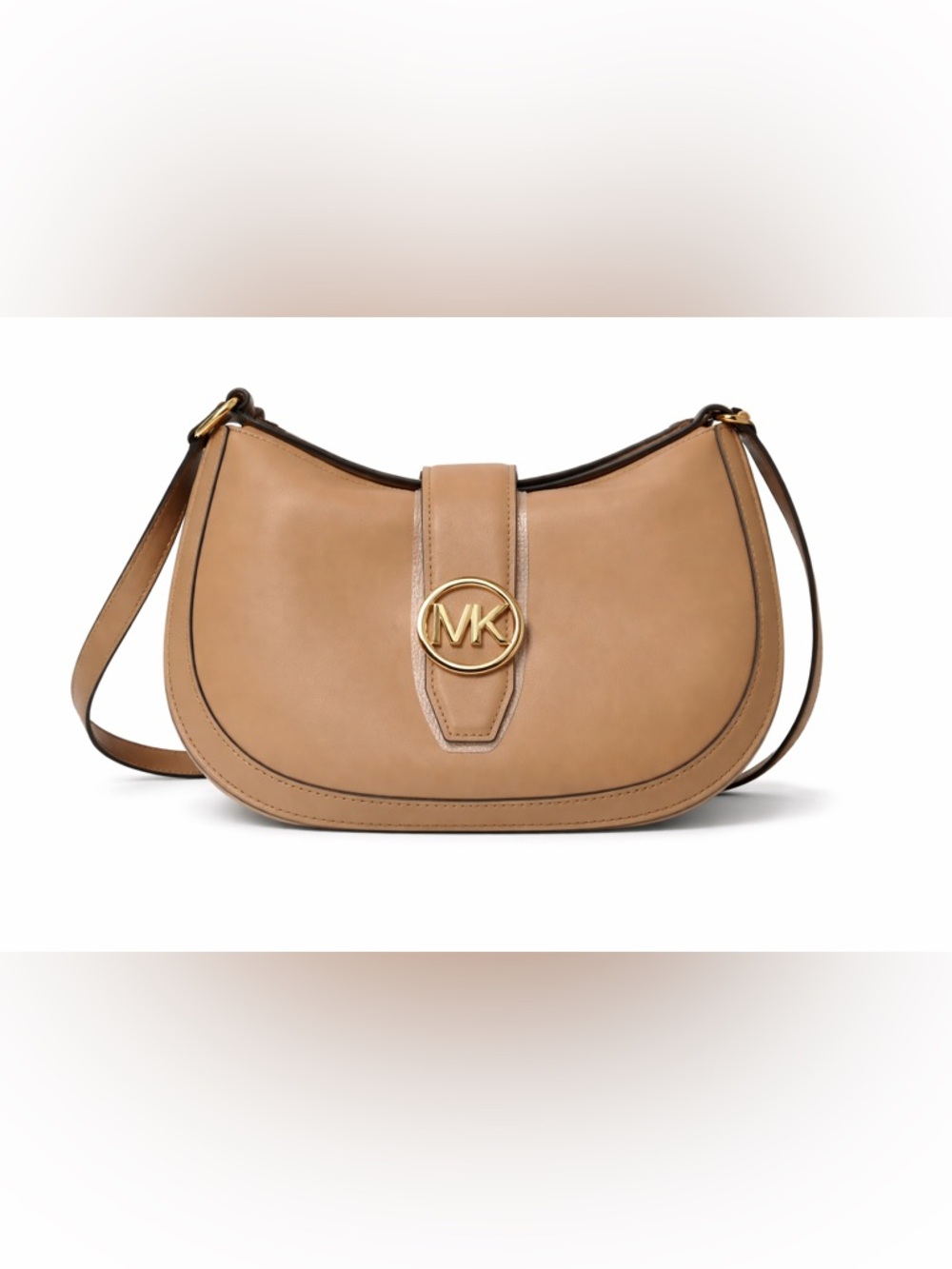 Michael Kors Camel Leather Shoulder Bag with Gold MK Emblem